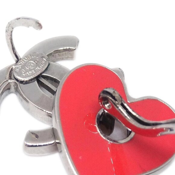 Chanel CC Heart Silver Dangle Piercing Earrings - Picture 6 of 8